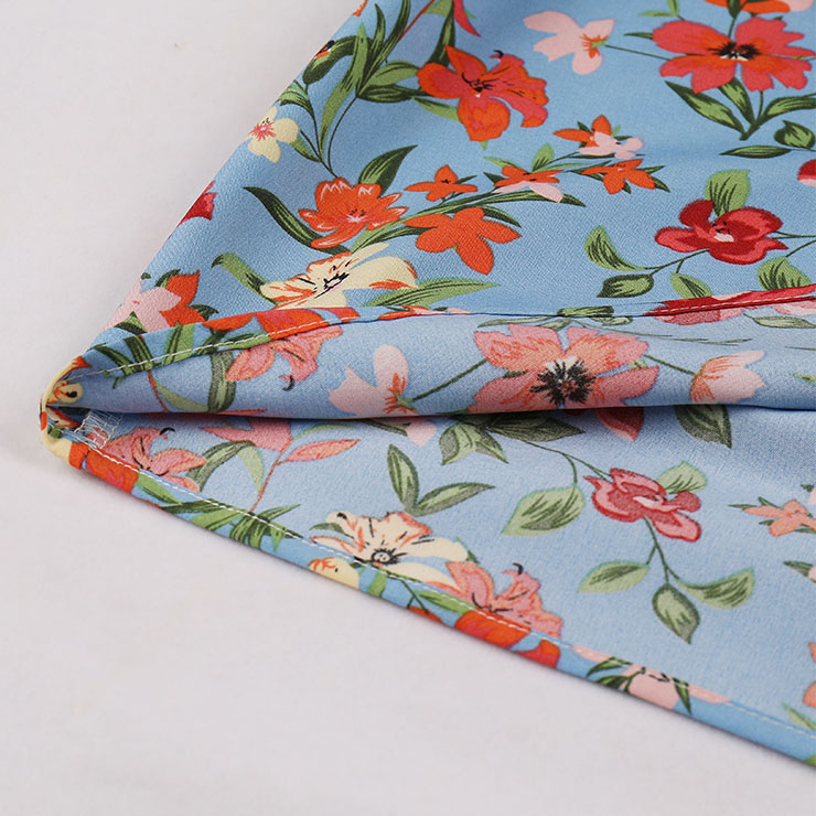 Vintage Floral Print Surplice Neckline Flare Sleeve Rockabilly Party Tiered Dress with Belt N22101