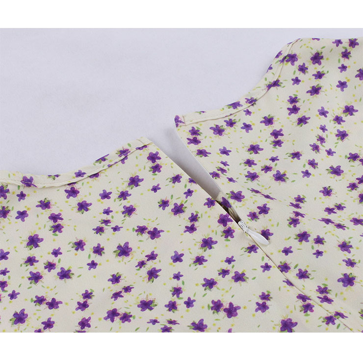 Fashion Floral Print Round Neckline Lace-up Short Sleeve High Waist Summer Swing Dress N22262