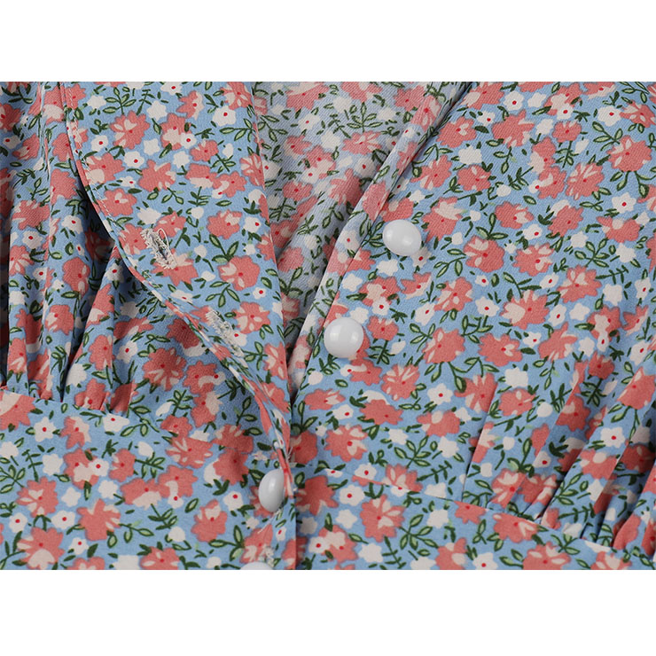 Vintage Floral Print V Neckline Front Button Sleeveless High Waist Cocktail Swing Dress N22099