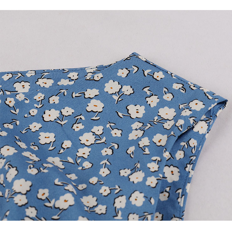Vintage Floral Print Round Neckline Sleeveless High Waist Summer Cocktail Party Midi Dress N22227