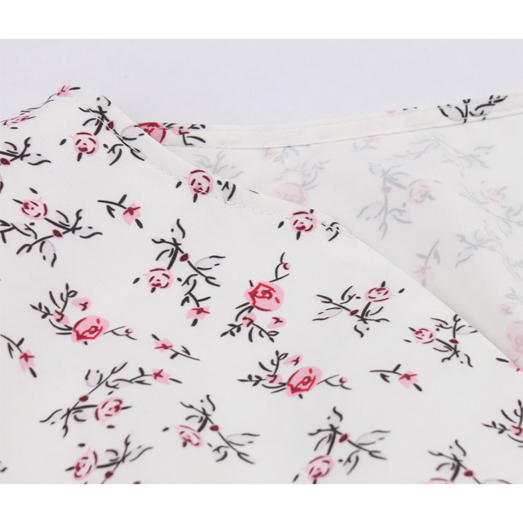 Vintage White Floral Print V Neck Sleeveless High Waist Swing Dress N18666