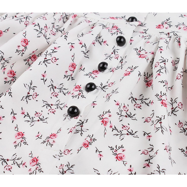 Vintage White Floral Print V Neck Sleeveless High Waist Swing Dress N18666