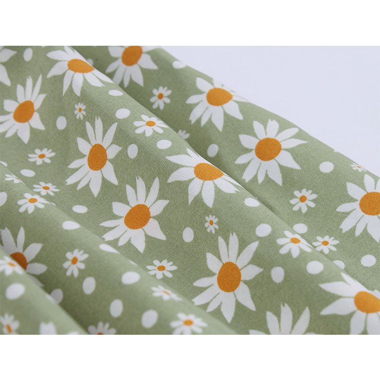 Vintage Daisy Print V Neck Sleeveless Front Button High Waist Summer Swing Dress N20436