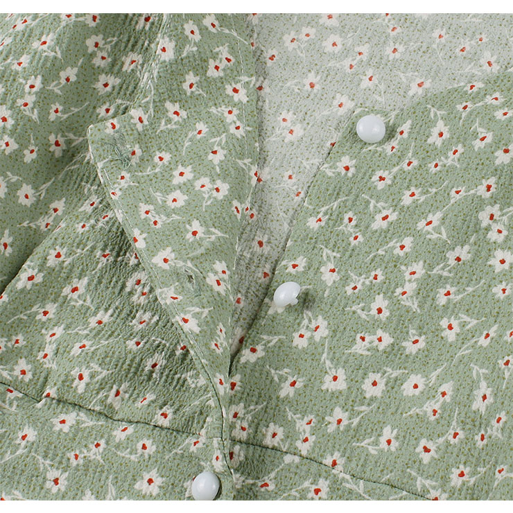 Vintage Floral Print V Neckline Short Sleeves Front Button High Waist Summer Swing Dress N21720
