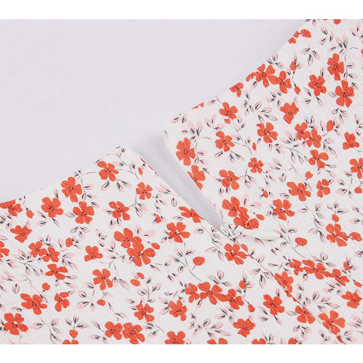 Vintage Floral Print V Neckline Short Sleeves High Waist Summer Tea Party A-line Dress N21721
