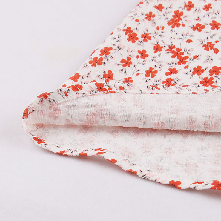 Vintage Floral Print V Neckline Short Sleeves High Waist Summer Tea Party A-line Dress N21721