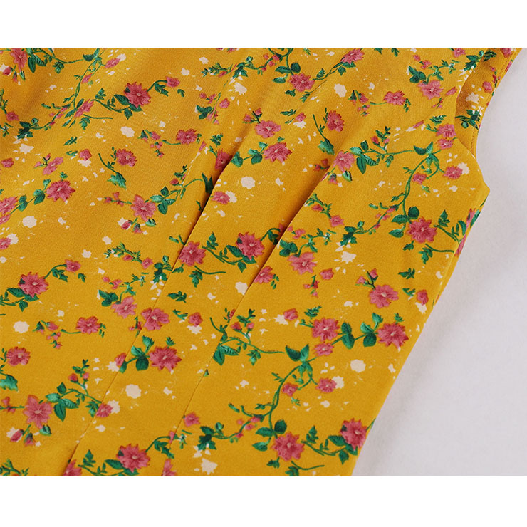 Vintage Floral Print Round Neckline Sleeveless Wide Waistline Cocktail Party Midi Dress N22223