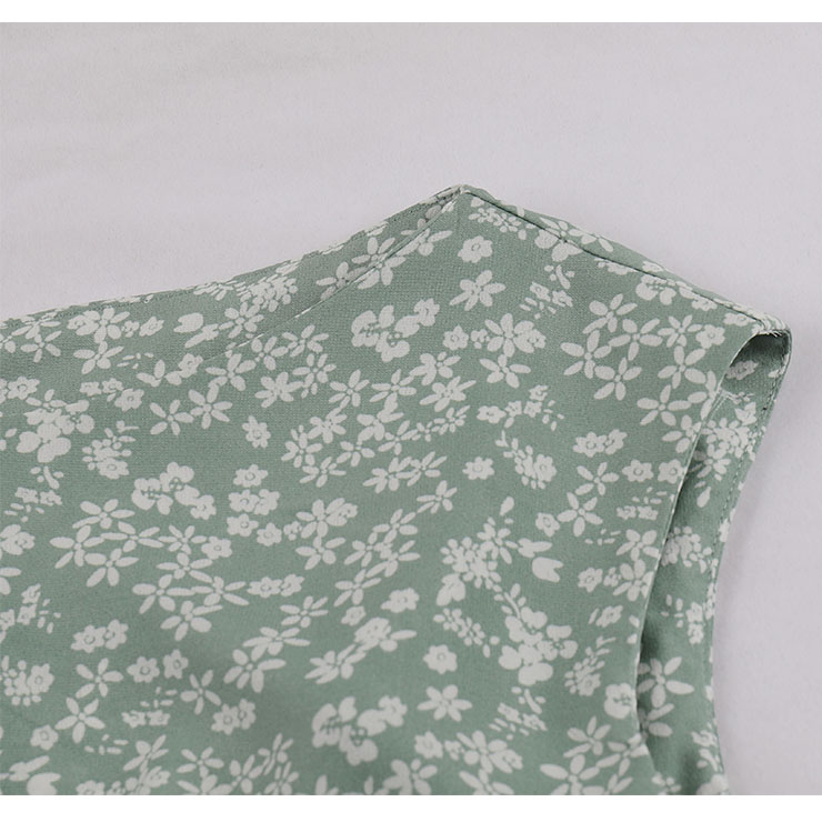 Vintage Floral Print Round Neckline Sleeveless Wide Waistline Summer Party Midi Dress N22224