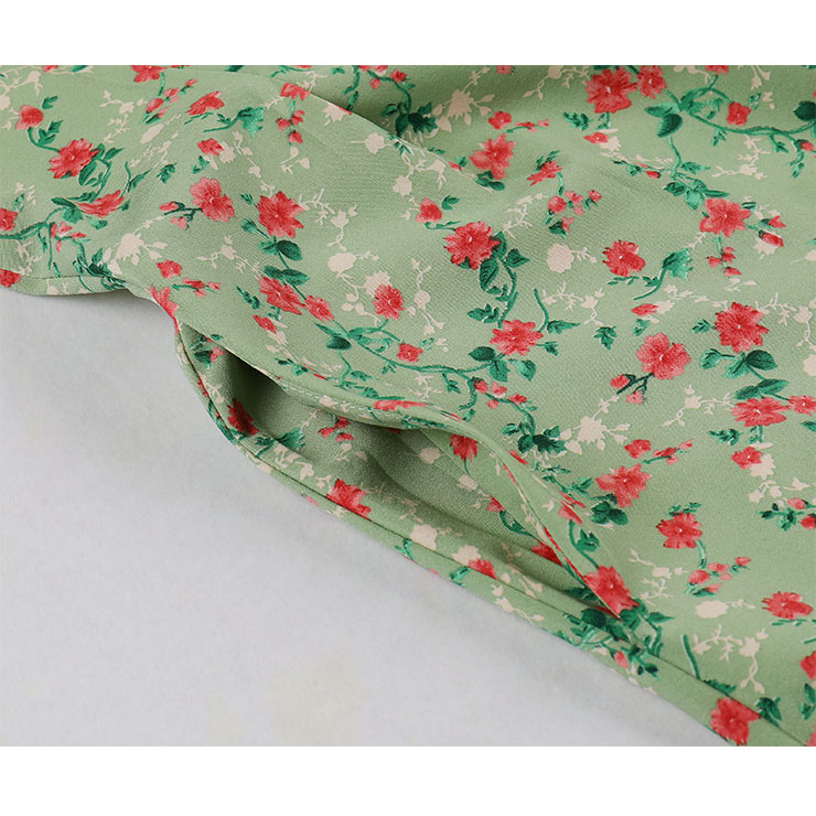 Vintage Floral Print Round Neckline Sleeveless High Waist Summer Party Midi Dress N22225