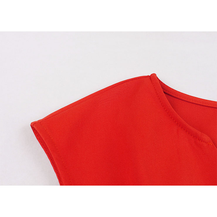 Vintage Rockabilly V Neck Front Button Sleeveless High Waist Cocktail Party Swing Dress N19106