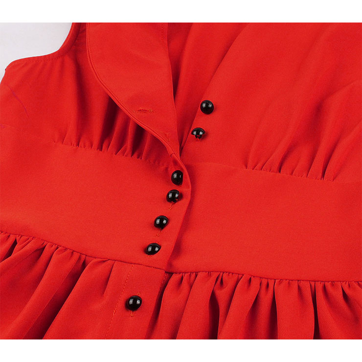 Vintage Rockabilly V Neck Front Button Sleeveless High Waist Cocktail Party Swing Dress N19106