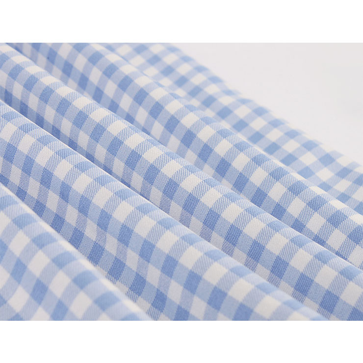 Vintage Rockabilly Blue Checkered Front Button High Waist Cocktail Party Swing Dress N19401