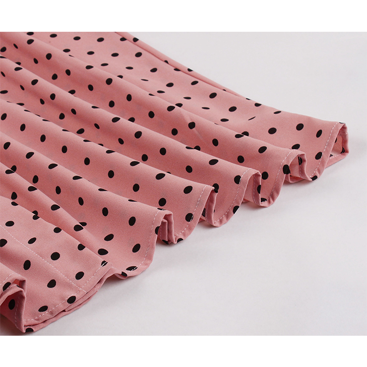 Vintage Rockabilly Polka Dots Half Sleeve Front Button High Waist Cocktail Party Swing Dress N19947