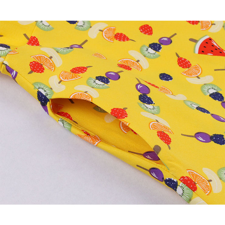 Retro Rockabilly Fruits Print Round Neckline Sleeveless High Waist Summer Swing Dress N21864