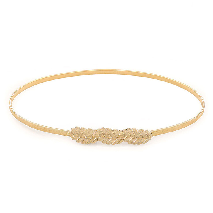 Vintage Golden Leaves Elastic Alloy Thin Slender Waist Belt Accessory N18776