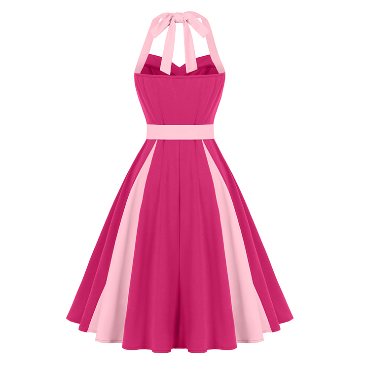 Vintage 1950s Halter Pink & Magenta Color - Block Swing Dress N23937