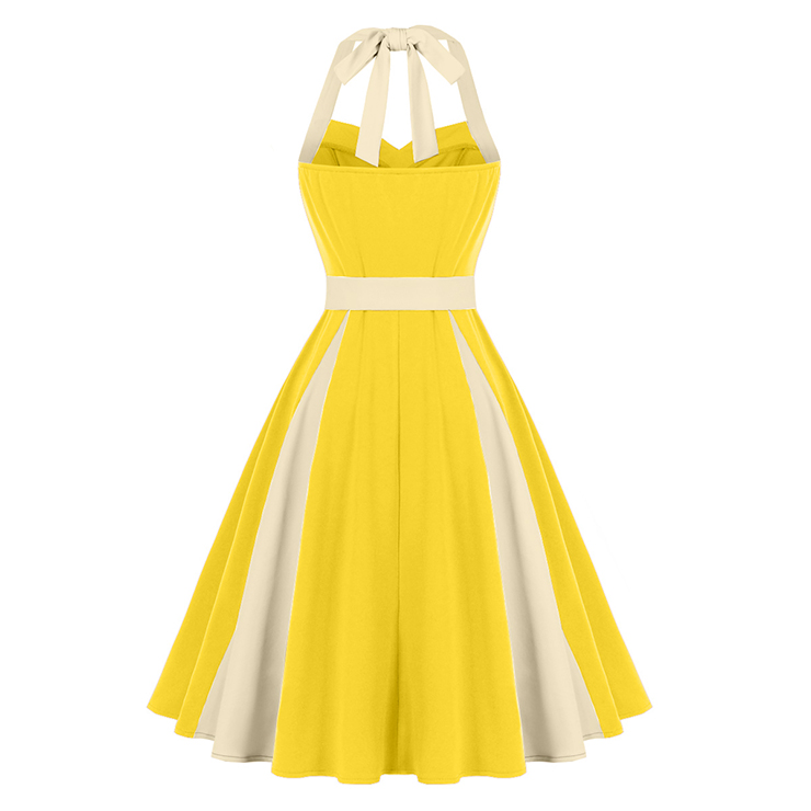 Vintage 1950s Halter Yellow & Cream Color-Block Swing Dress  N23938