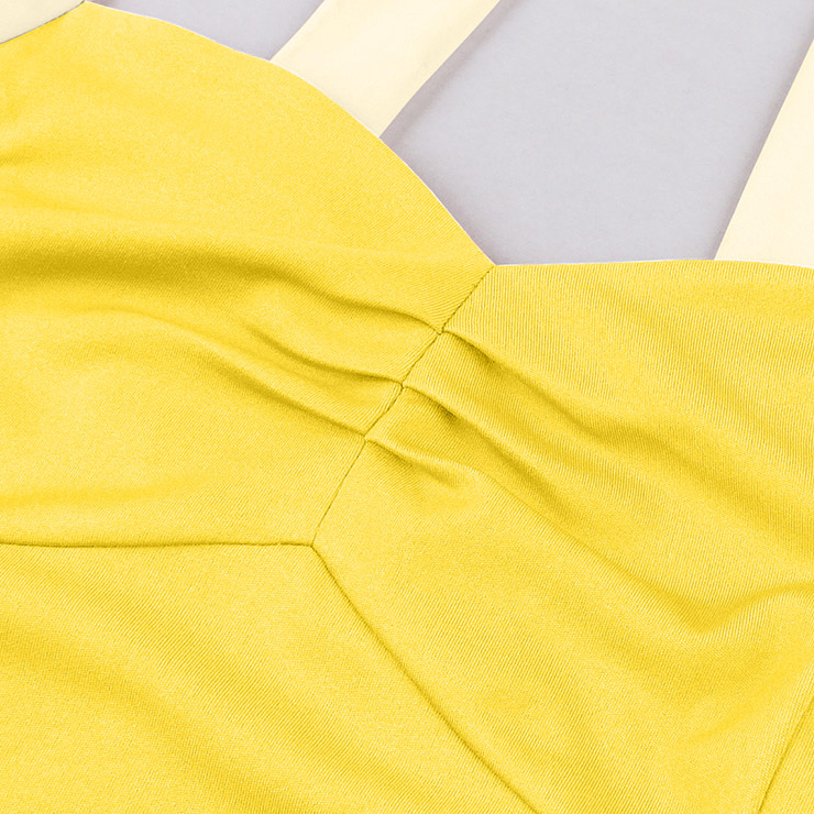 Vintage 1950s Halter Yellow & Cream Color-Block Swing Dress  N23938