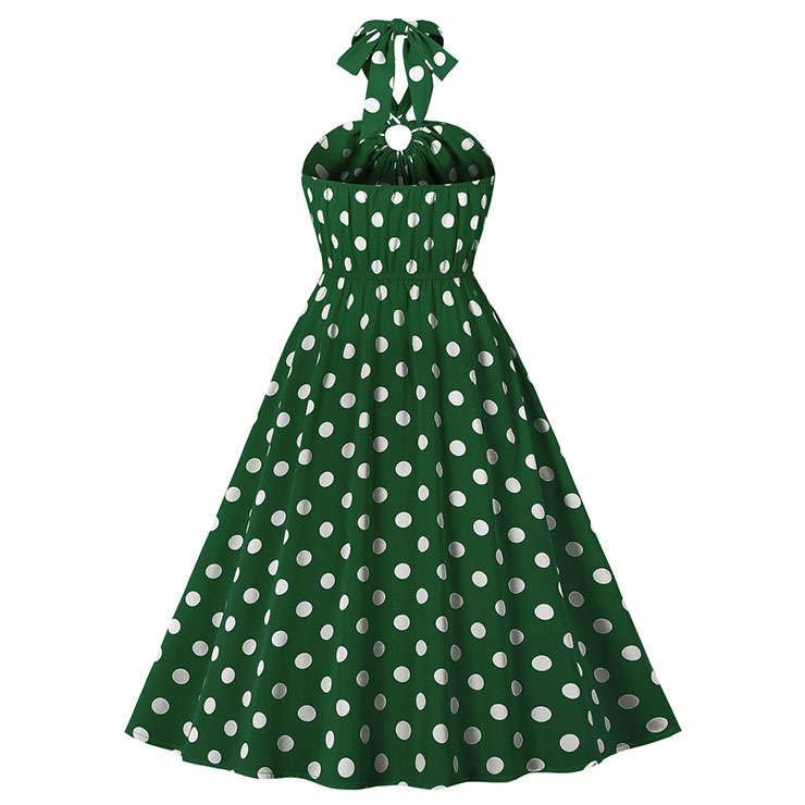 Vintage Sweetheart Neck Halter Backless Polka Dots Knee-length Summer Day Swing Dress N21752