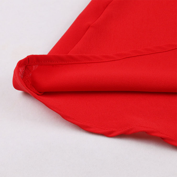 Vintage Red Halter V Neckline Backless High Waist Summer Cocktail Party A-line Dress N22199