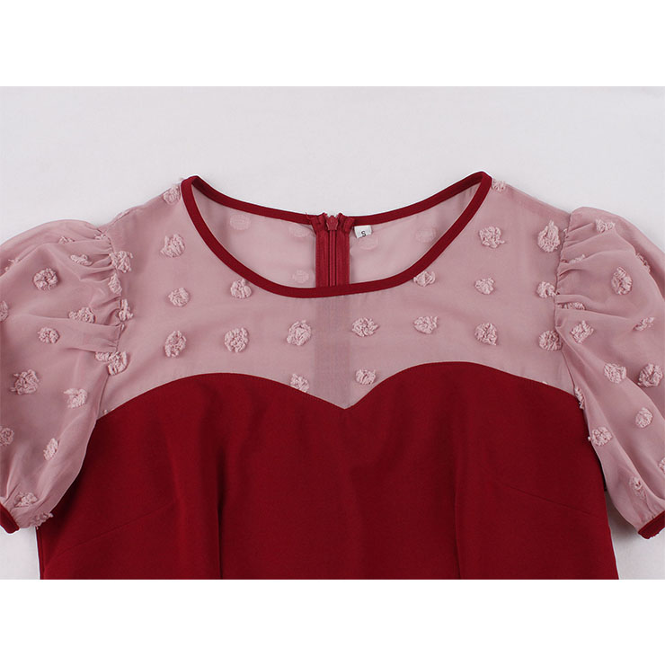 Vintage Round Neck Heart Bodice Puff Sleeves High Waist Elegant Cocktail Party A-line Dress N21499
