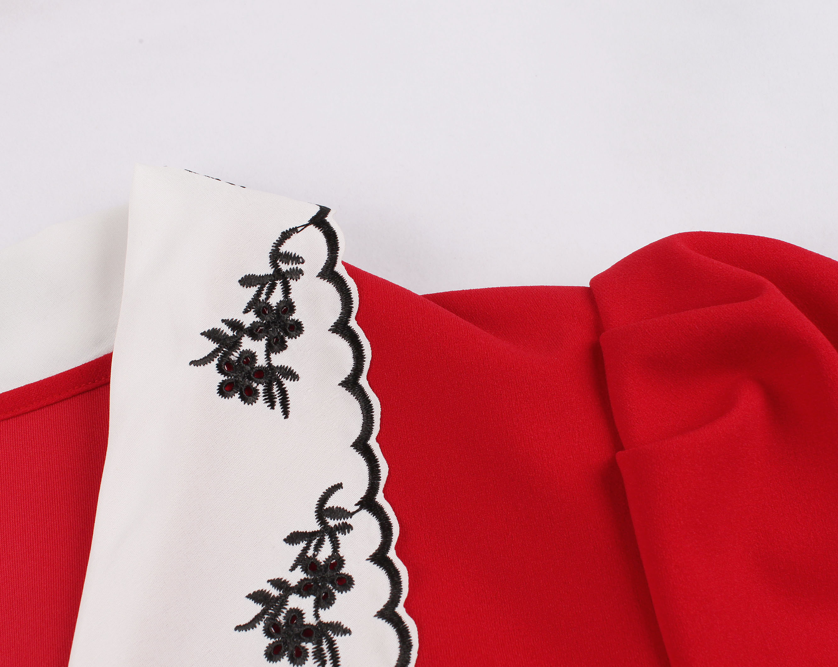 Elegant Red Doll Collar Short Sleeve Front Button High Waist Ruffle Dress N21350