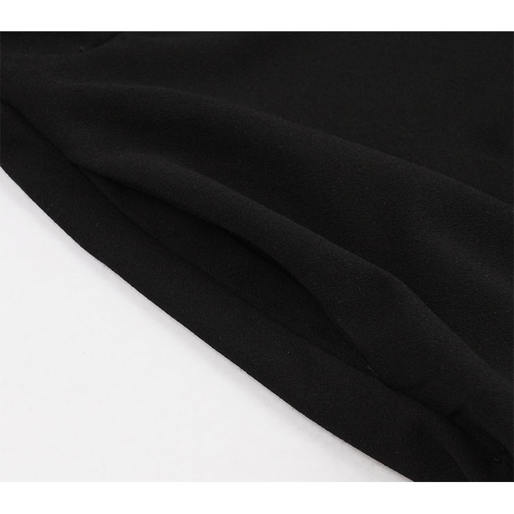 Sexy Black See-through Mesh Splicing Turndown Collar Flare Sleeve High Waist Swing Dress N18872