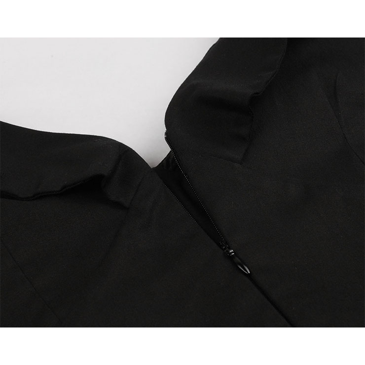 Retro Low-cut Ruffle Lapel Double-breasted Sleeveless High Waist Midi Dress N18903