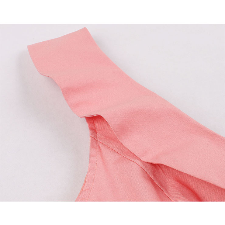 Retro Low-cut Ruffle Lapel Double-breasted Sleeveless High Waist Midi Dress N18904