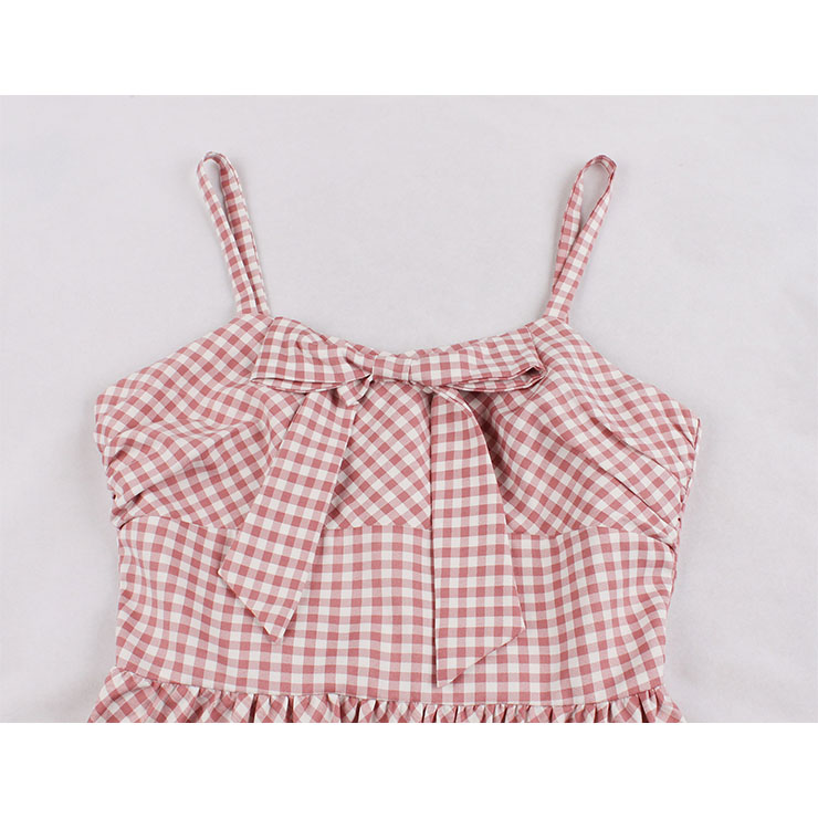 Vintage Rockabilly Checkered Sweetheart Neckline Spaghetti Straps Frock Summer Swing Dress N18989