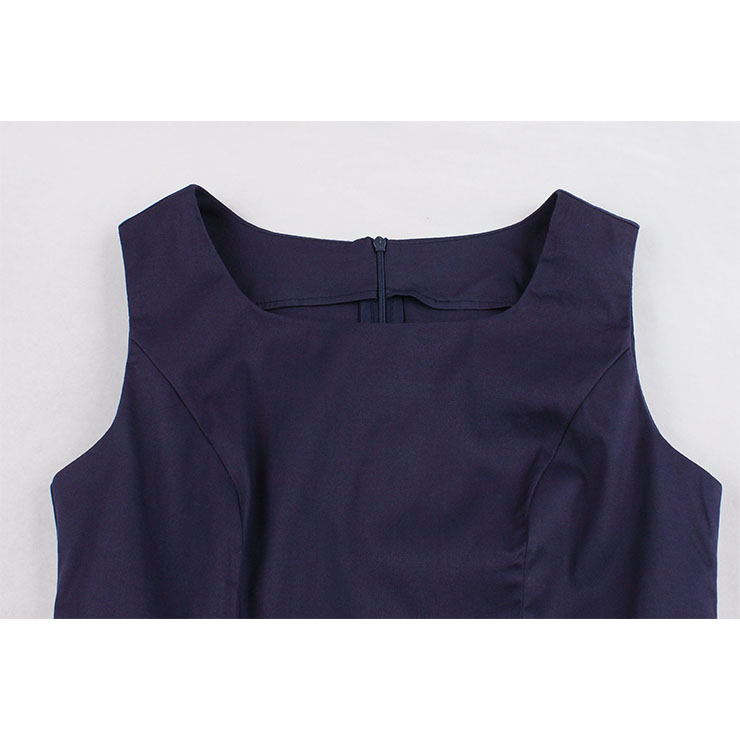 Elegant Crew Neck Sleeveless Contrast Color Patchwork Midi Formal Dress with Belt N19024