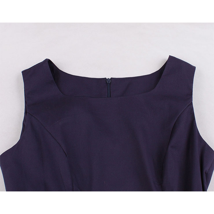 Elegant Crew Neck Sleeveless Contrast Color Patchwork Midi Formal Dress with Belt N19025