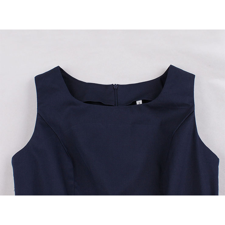 Elegant Crew Neck Sleeveless Contrast Color Patchwork Midi Formal Dress with Belt N19026