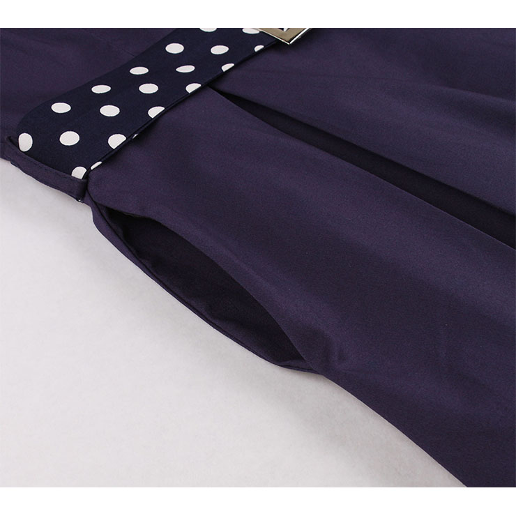 Elegant Crew Neck Sleeveless Polka Dots Patchwork Midi Formal Dress with Belt N19027