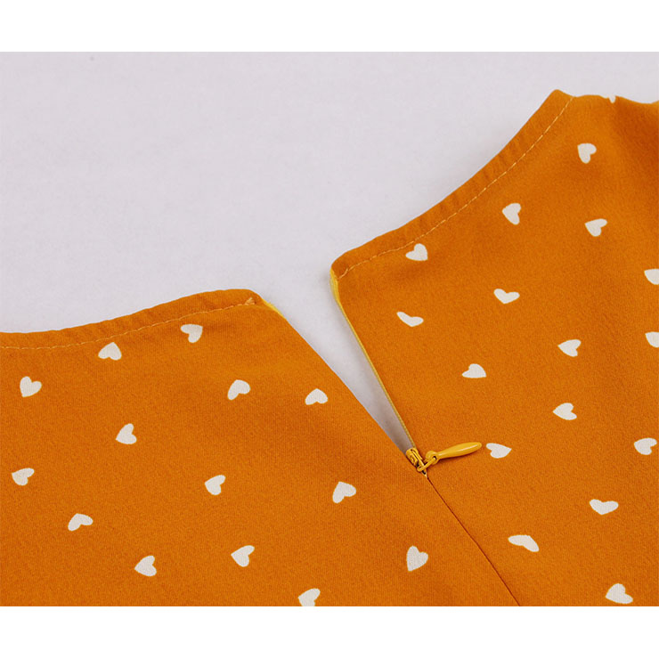 Fashion Heart-shaped Pattern V Neckline Petal Sleeve High Waist Swing Dress N19028