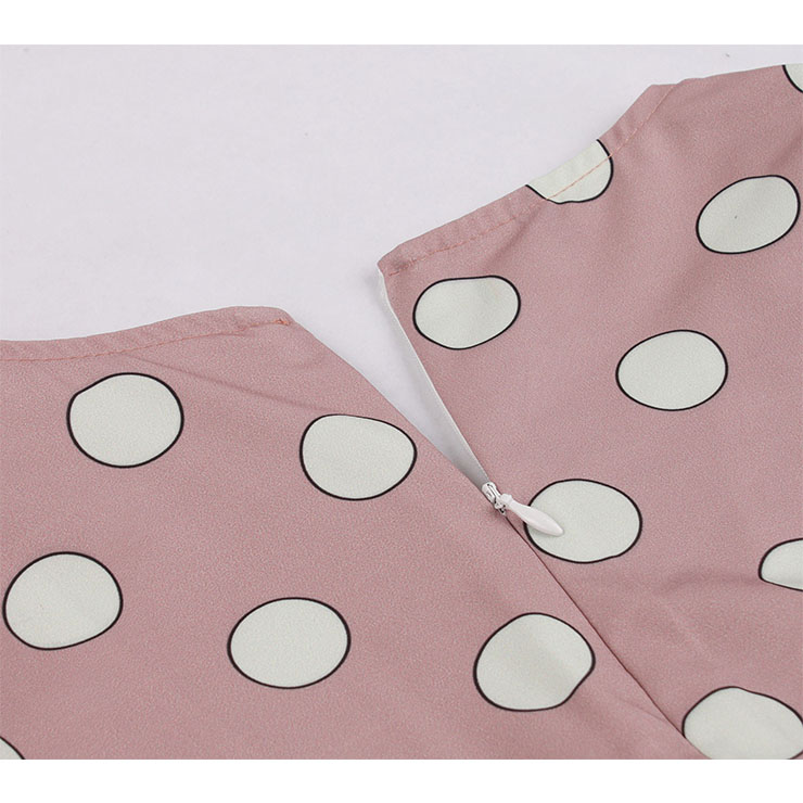 Fashion Casual Polka Dots V Neckline Petal Sleeve High Waist Swing Dress N19029