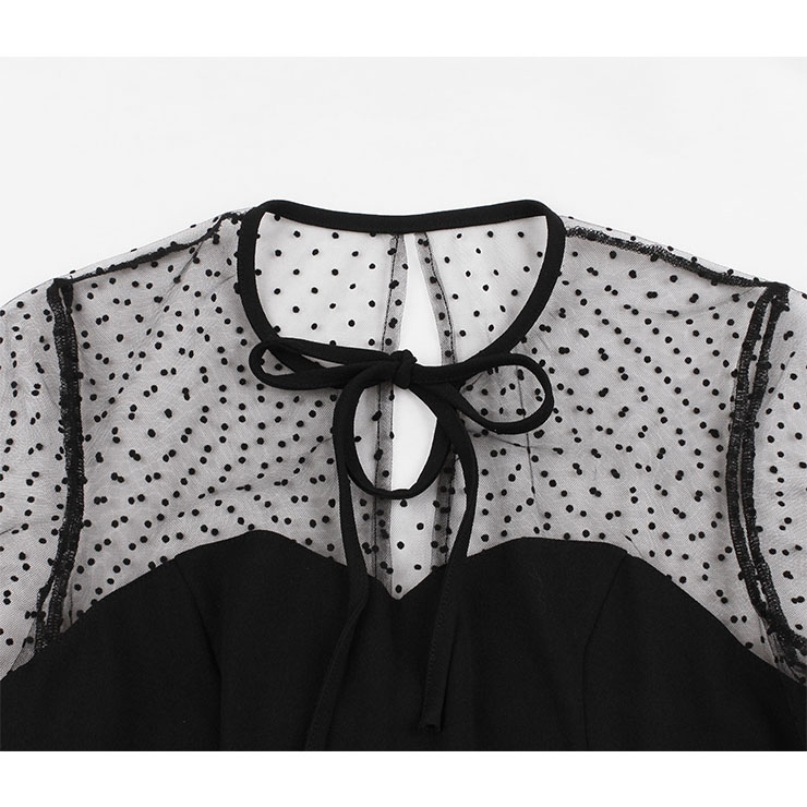 Vintage Sheer Mesh Patchwork Heart-shaped Bodice High Waist Swing Dress N19284