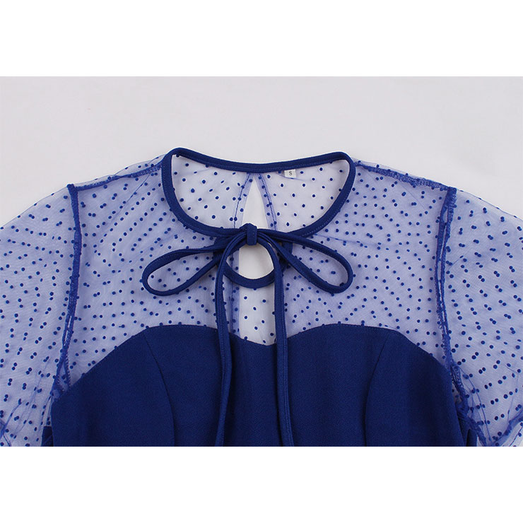 Vintage Sheer Mesh Patchwork Heart-shaped Bodice High Waist Swing Dress N19286