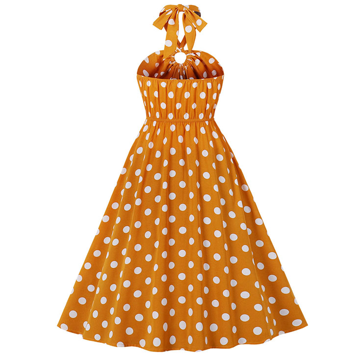 Vintage Sweetheart Neck Halter Backless Polka Dots Knee-length Summer Day Swing Dress N21750