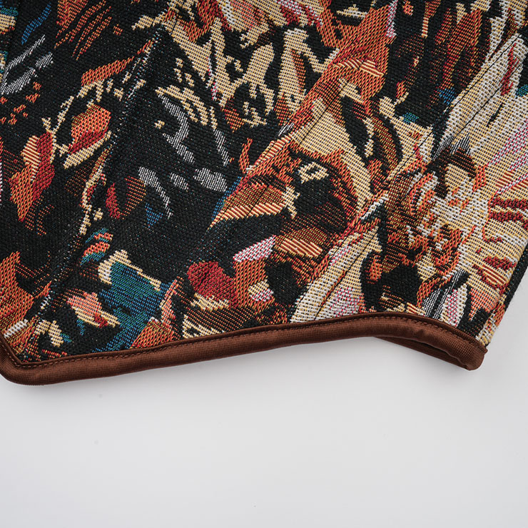 Vintage Jacquard Corset Top - Heart-shaped Neckline with Leather Trim and Front Lace-up N237844