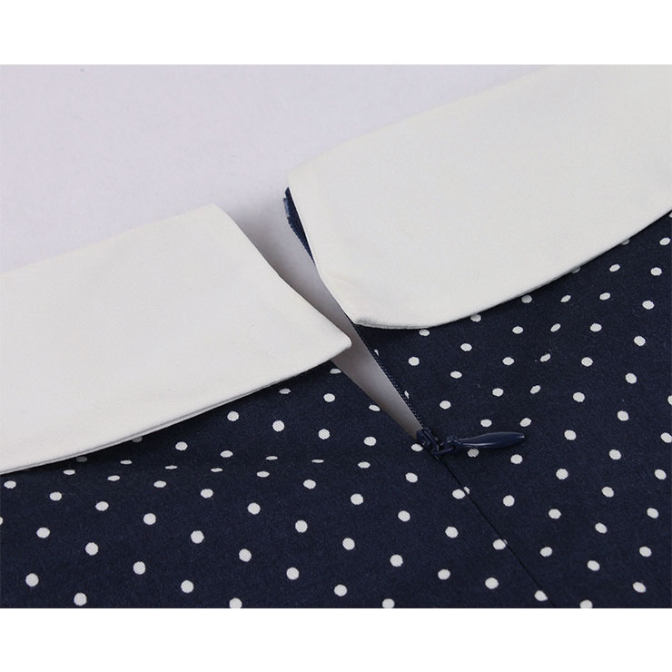 1950's Vintage Lapel Floral Lace Sleeves Polka Dots High Waist Daily Casual Swing Dress N21497