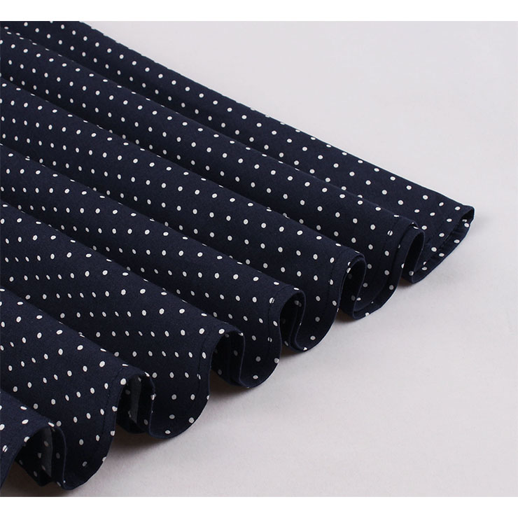 1950's Vintage Lapel Floral Lace Sleeves Polka Dots High Waist Daily Casual Swing Dress N21497