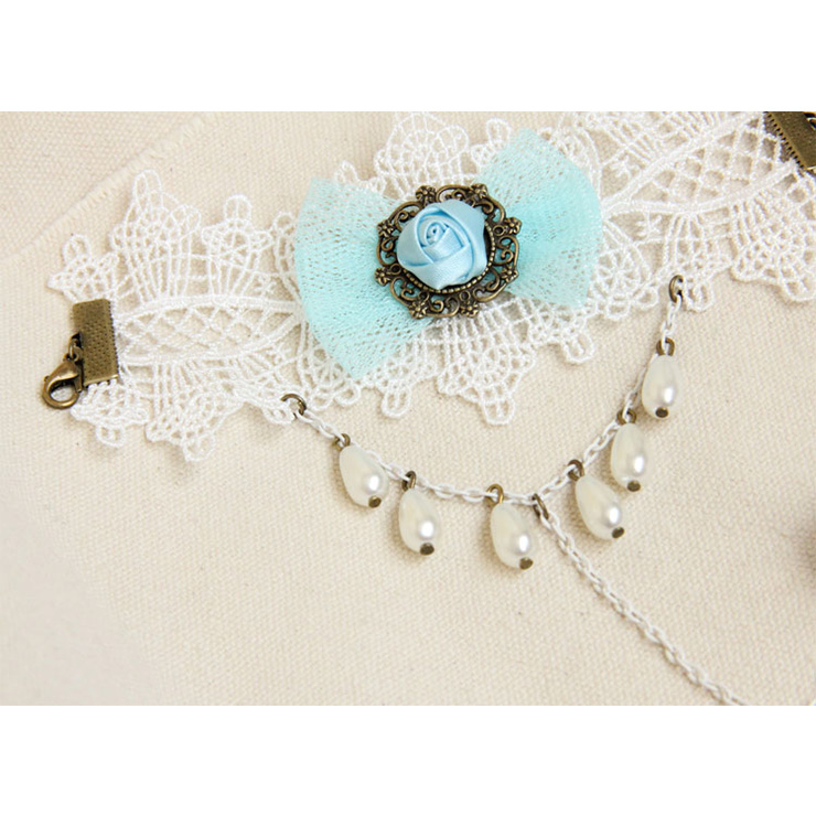 Vintage White Floral Lace Wristband Bowknot Bracelet with Ring J18091