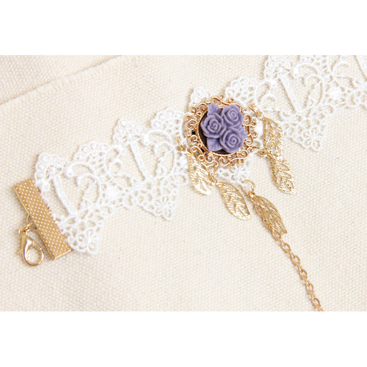 Vintage White Floral Lace Wristband Rose Bracelet with Ring J18092