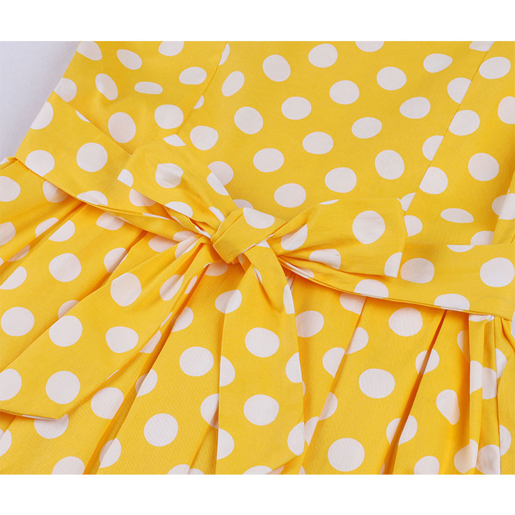 1950s Vintage Lapel and V Back Button Bodice Polka Dots Sleeveless Cocktail Swing Dress N21849