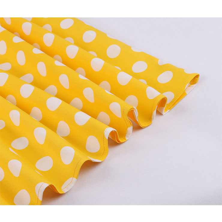 1950s Vintage Lapel and V Back Button Bodice Polka Dots Sleeveless Cocktail Swing Dress N21849