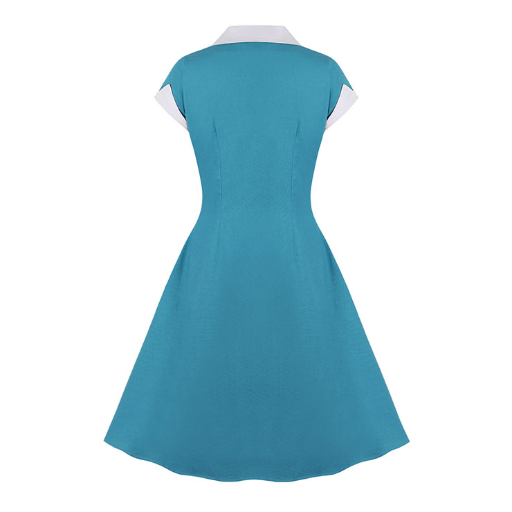 1950s Vintage Lapel Short Sleeve Front Button High Waist Office Lady Cocktail Midi Dress N22044