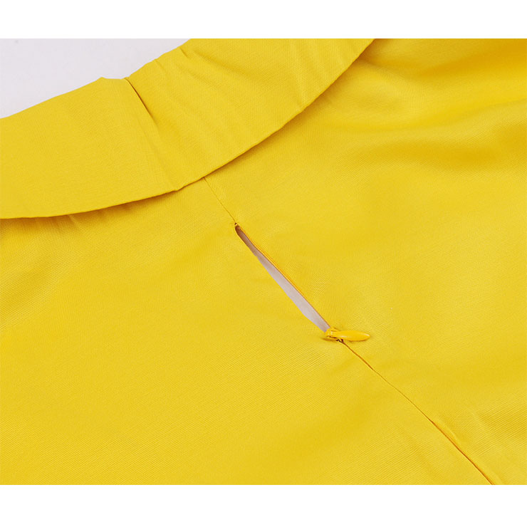 Vintage Solid Color Lapel Button Bodice Short Sleeve High Waist Summer Daily Swing Dress N22117