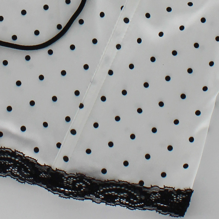 White Polka Dot Corset Top with Black Lace & Tie Details N23990