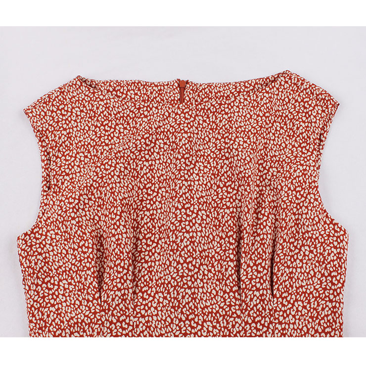 Vintage Leopard Print Round Neckline Sleeveless Wide Waistline Cocktail Party Midi Dress N22052